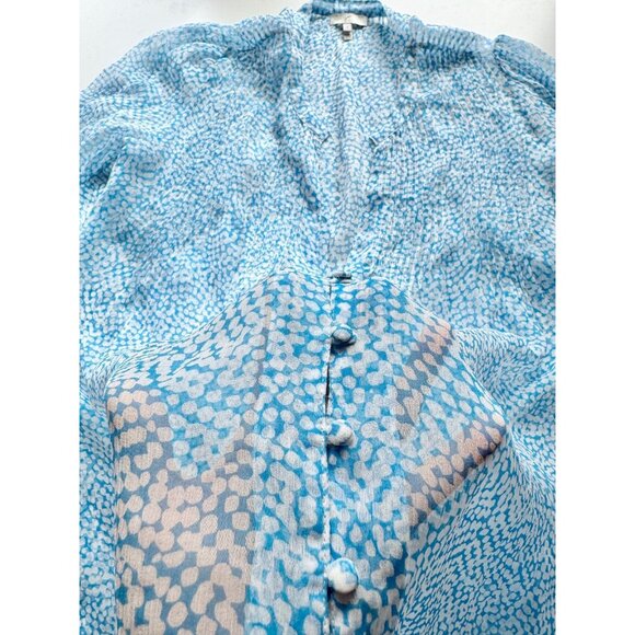 JOIE Laurel Blue Graphic Dot Print 100% Silk Chiffon Pintucked Blouse, Size S - Picture 11 of 14
